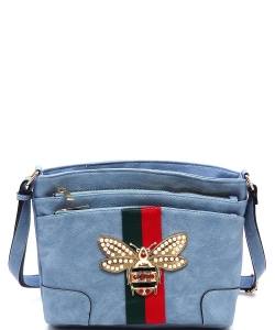 Queen Bee Stripe Multi Zip Pocket Crossbody Bag AD749B BLUE